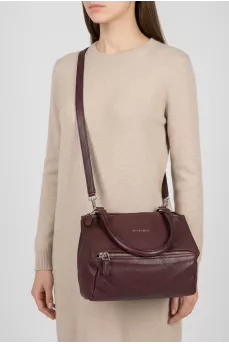 Burgundy leather bag with silver hardware