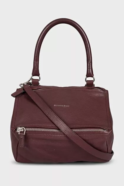 Burgundy leather bag with silver hardware