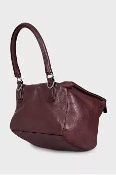 Burgundy leather bag with silver hardware