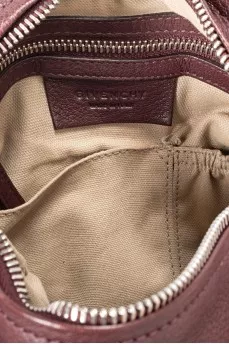 Burgundy leather bag with silver hardware