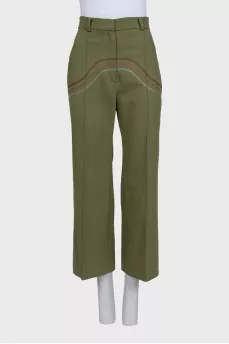 Green wide-leg trousers with decorative seams