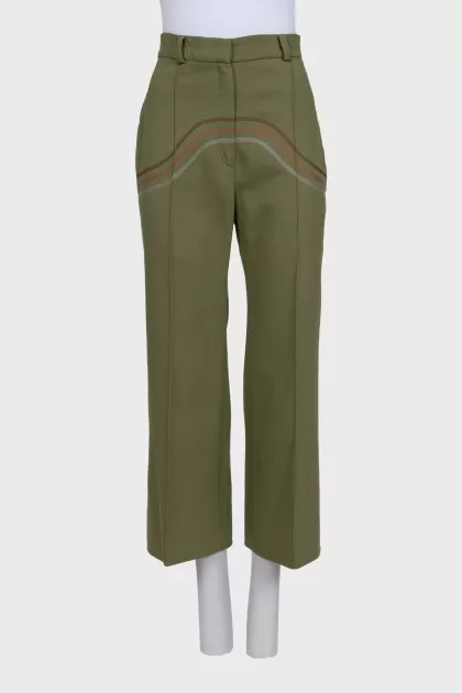 Green wide-leg trousers with decorative seams
