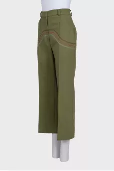 Green wide-leg trousers with decorative seams