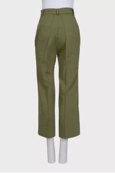 Green wide-leg trousers with decorative seams