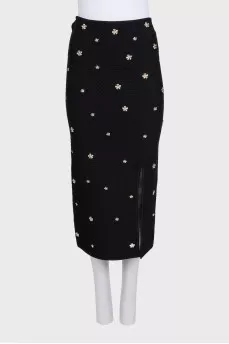 Black skirt suit with one-shoulder top