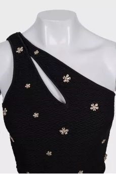 Black skirt suit with one-shoulder top
