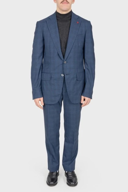 Men's blue checked suit