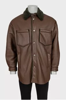 Brown eco-leather sheepskin coat