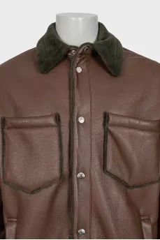 Brown eco-leather sheepskin coat