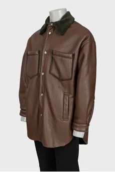 Brown eco-leather sheepskin coat