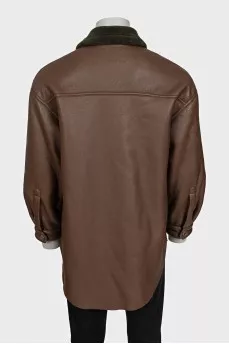 Brown eco-leather sheepskin coat
