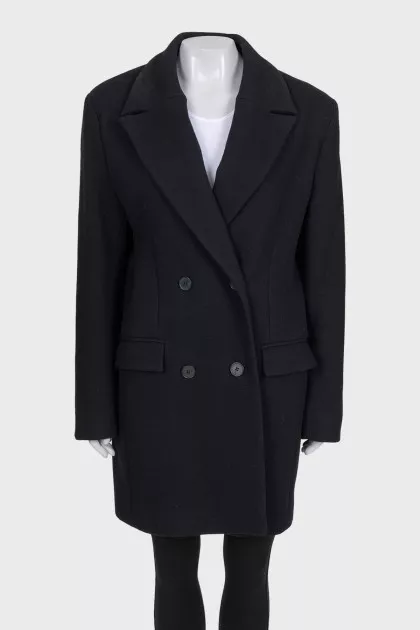 Double-breasted black coat