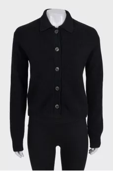 Black cashmere cardigan with a collar
