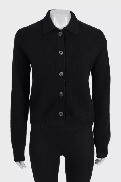 Black cashmere cardigan with a collar