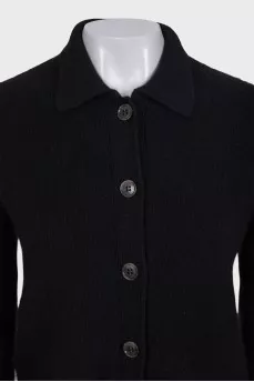 Black cashmere cardigan with a collar