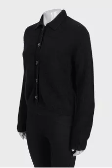 Black cashmere cardigan with a collar