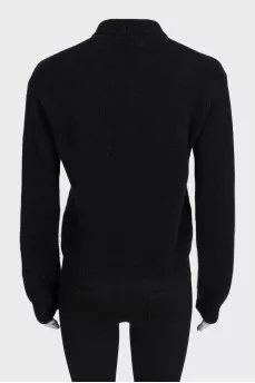 Black cashmere cardigan with a collar