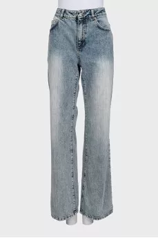 High-rise straight-leg blue jeans