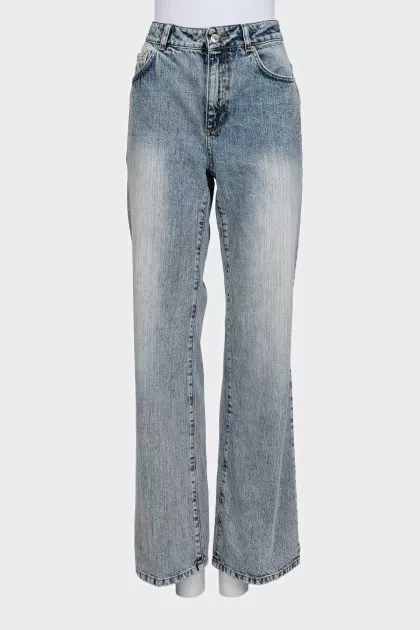 High-rise straight-leg blue jeans