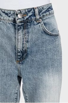 High-rise straight-leg blue jeans