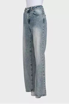 High-rise straight-leg blue jeans