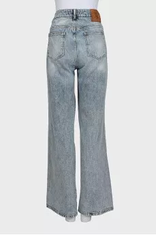 High-rise straight-leg blue jeans