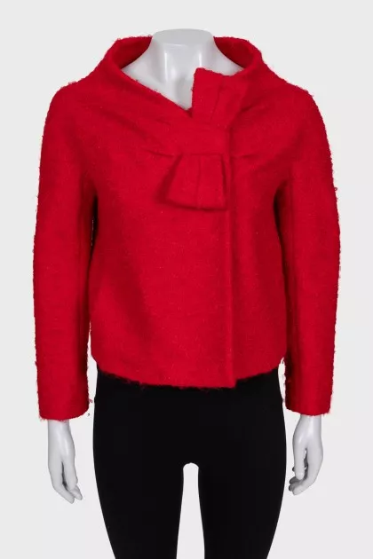 Red cropped coat with a bow
