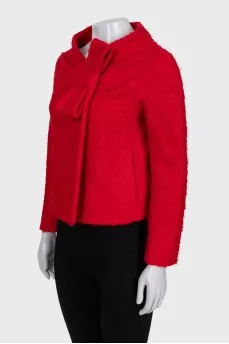 Red cropped coat with a bow