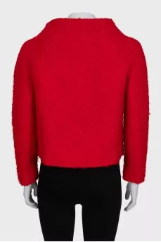 Red cropped coat with a bow