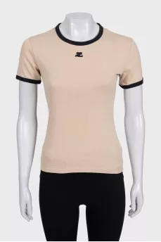 Beige T-shirt with black trim