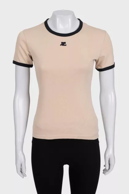 Beige T-shirt with black trim