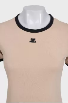 Beige T-shirt with black trim