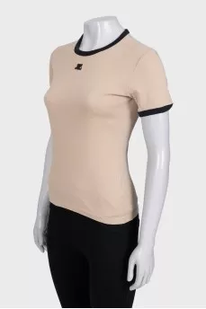 Beige T-shirt with black trim