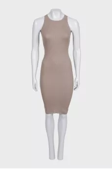 Beige ribbed fitted dress