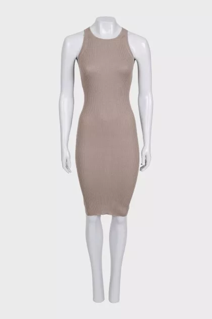 Beige ribbed fitted dress