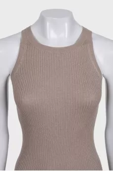 Beige ribbed fitted dress