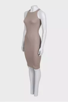 Beige ribbed fitted dress
