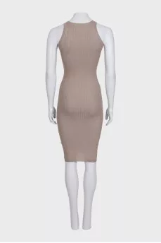 Beige ribbed fitted dress