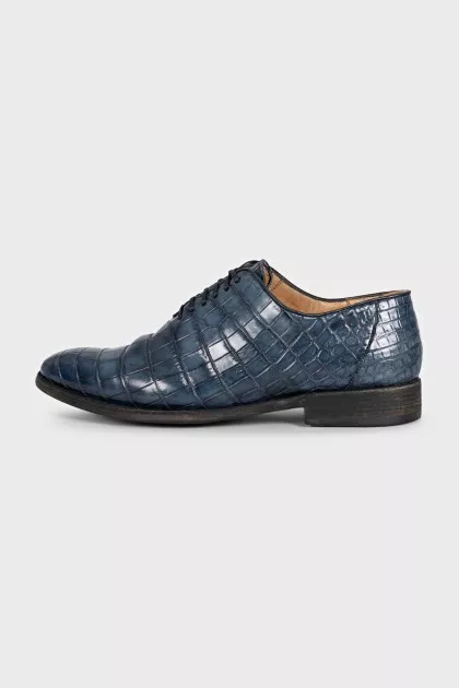 Чоловічі сині туфлі зі шкіри алігатора
