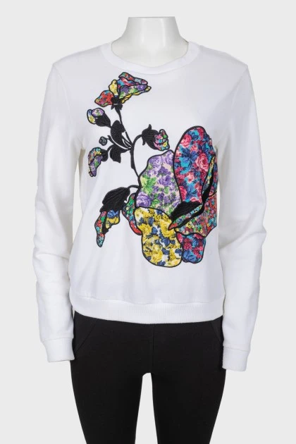 White floral applique sweatshirt