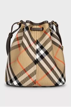 Brown bucket bag with signature print