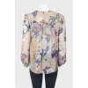 Beige silk floral pattern blouse