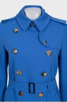 Blue double-breasted wool trench coat