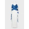 Viscous white dress with straps with blue frills