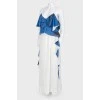 Viscous white dress with straps with blue frills