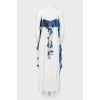 Viscous white dress with straps with blue frills
