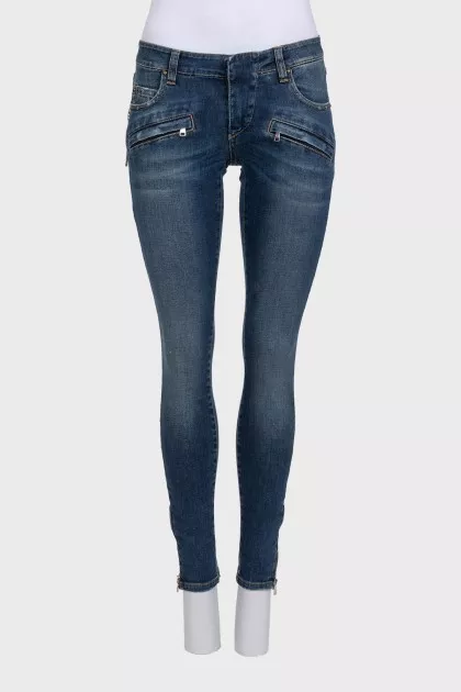Сині skinny fit джинси на низькій посадці з биркою