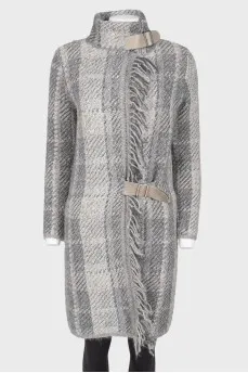 Grey textile leather straps coat