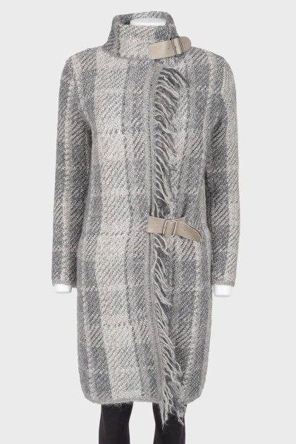 Grey textile leather straps coat