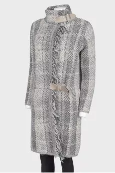 Grey textile leather straps coat